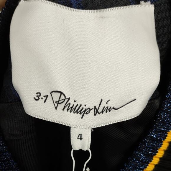 3.1 Phillip Lim Brocade Cable Print Varsity Bomber Black & Blue Jacket Size 4 - Picture 5 of 16